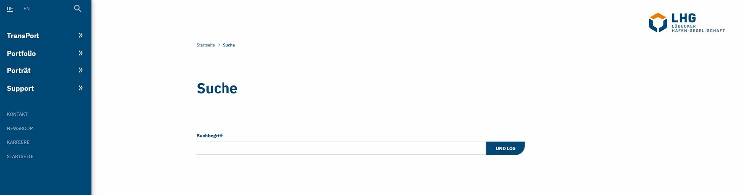 Die Suchseite der Internetseite der LHG mit Eingabefeld für den gesuchten Begriff