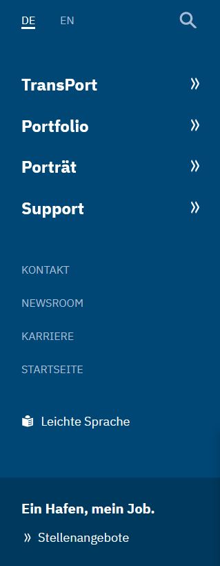 Ganze Menüleiste der Internetseite der LHG